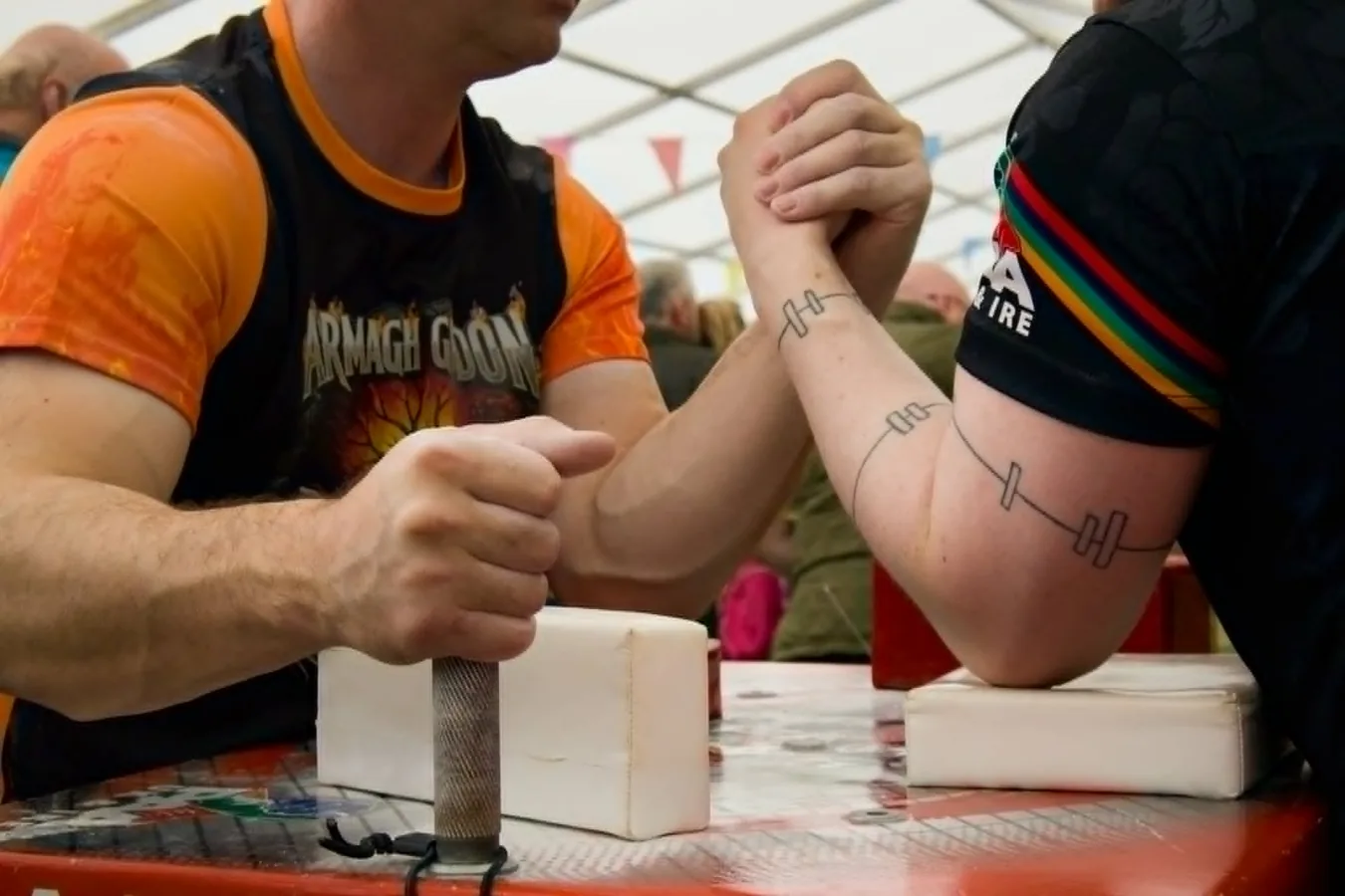 An armwrestling match at a competition